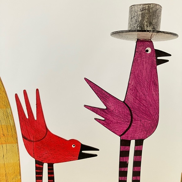 ACME Animal Canada Cat With 3 Birds, one Taper Candle Holder Handcrafted Signed - Picture 15 of 17